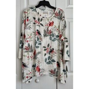 ALFRED DUNNER WOMEN'S TOP CREW NECK PULLON CARDINALS KNIT TUNIC CHRISTMA  1X/2X